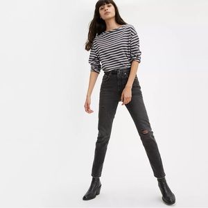 Levi's 501 Faded Black Distressed High Rise Skinny Jeans